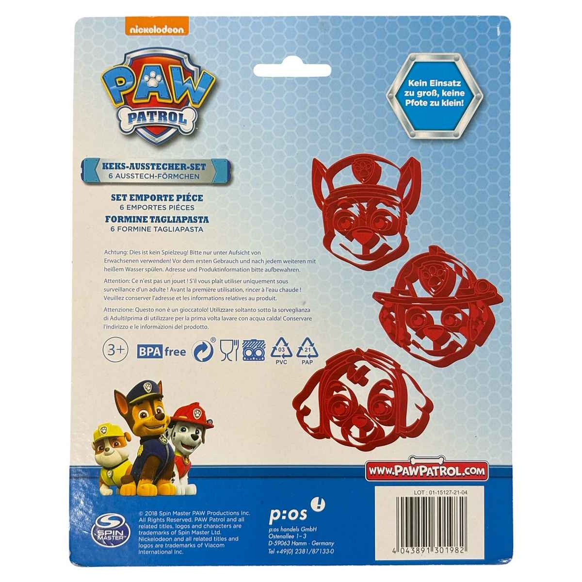 Ausstechform 6-teilig Backform Motiv PAW PATROL